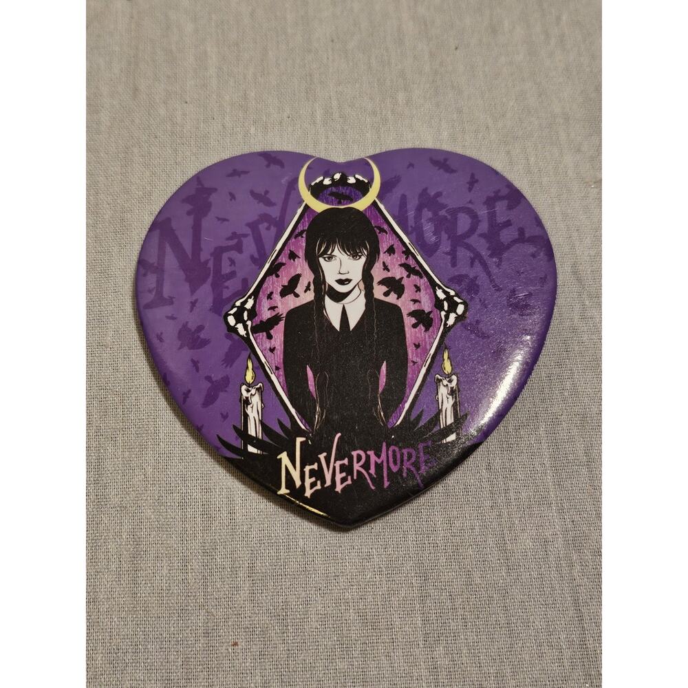 Wednesday Addams Purple Black Heart Pin Never more